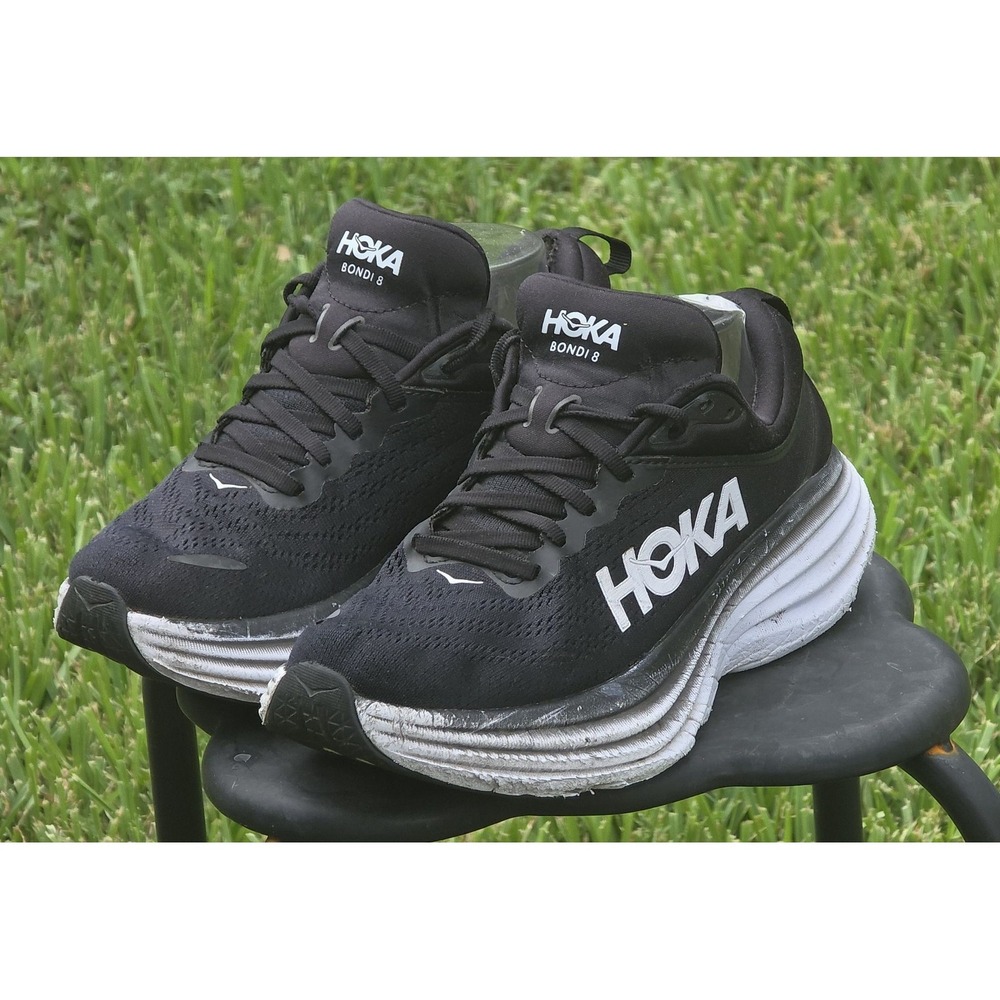 Hoka Bondi 8 Women's Running Shoes Size 7 Black White Sneakers